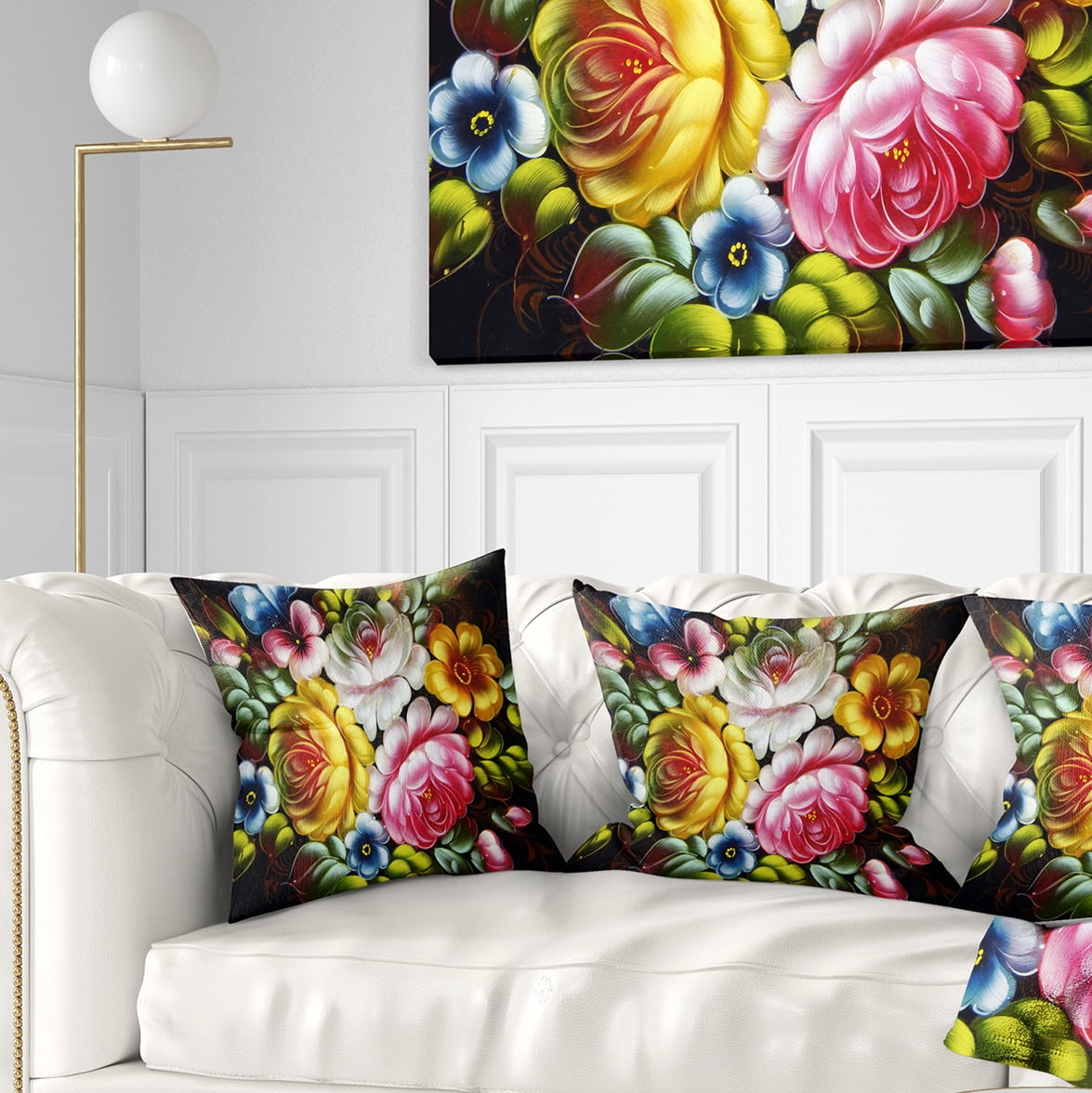 Designart Digital Flower Bouquet - Floral Throw Pillow - 18x18
