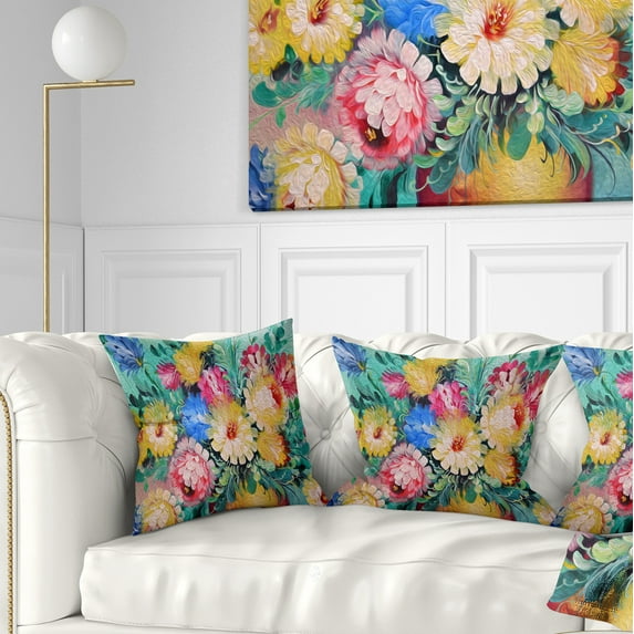 Designart Digital Flowers Art - Floral Throw Pillow - 16x16