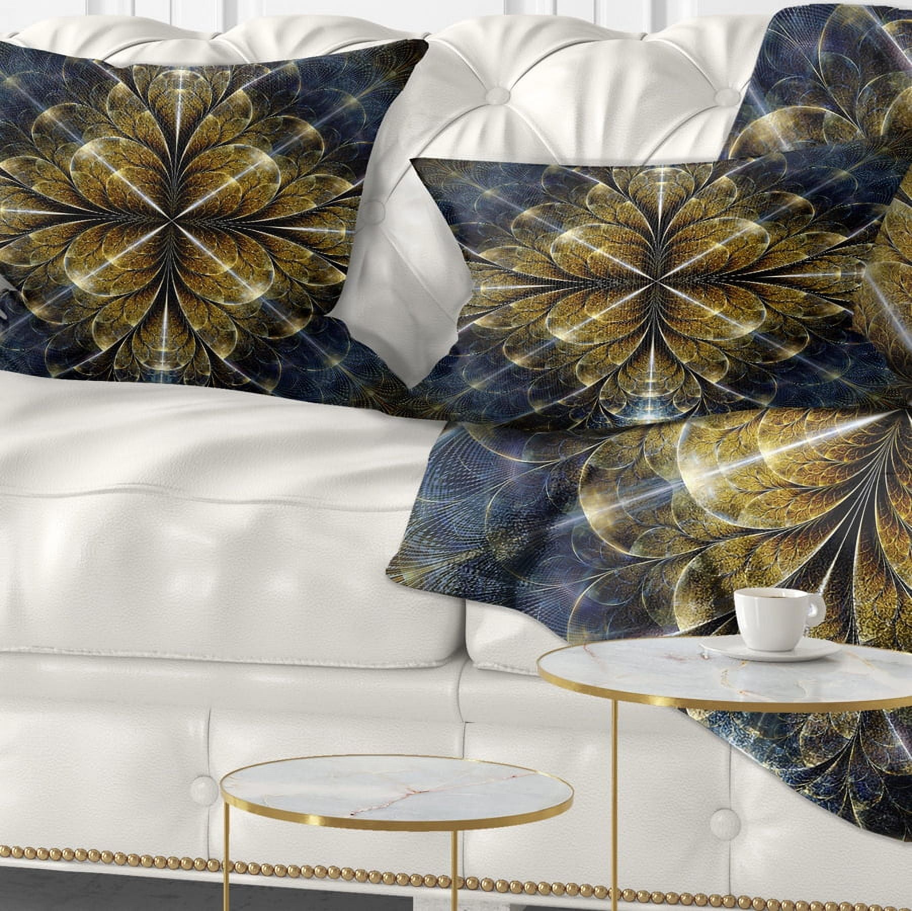 Designart Digital Gold Fractal Flower Pattern - Abstract Throw Pillow - 12x20