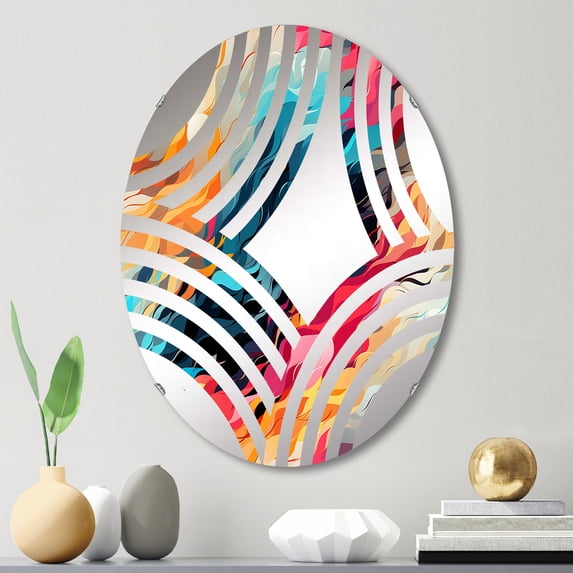 Designart "Digital Realm Rainbow Colors" Abstract Baptist Fan Round Wall Mirror - Oval Printed Decorative Mirror - Multiple Color Options