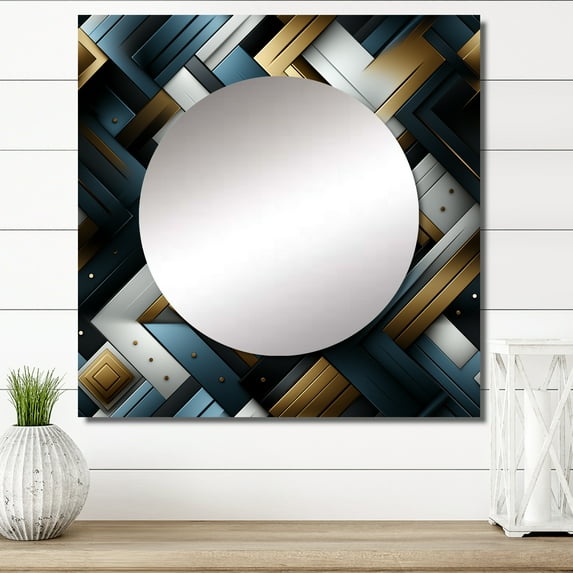 Designart "Dimensional Black And Gold Marble Mosaic" 0 Square Mirror For Wall Decor - Large Black Square Mirror Printed Wall Decor - Modern Square Living Room Mirror