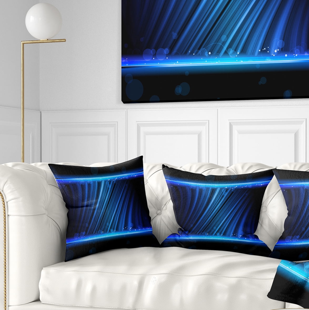 Designart Disco Blue Waves - Contemporary Throw Pillow - 18x18