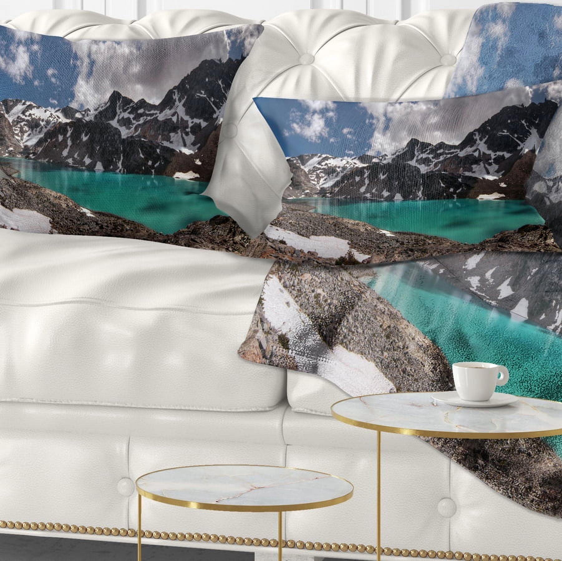 Designart Distant Mountains and Mountain Lake - Landscape Printed Throw Pillow - 12x20