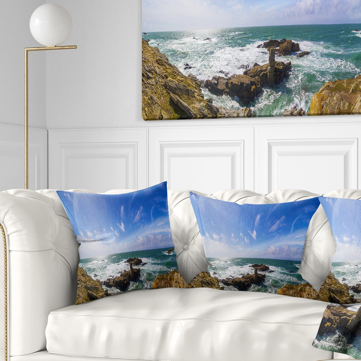 Designart Distant Planet System from Cliffs - Seashore Throw Pillow - 18x18