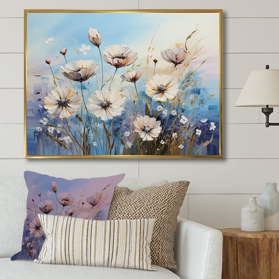 Designart "Divine Cornflowers In Bloom II" Flower Field Floater Framed Wall Decor