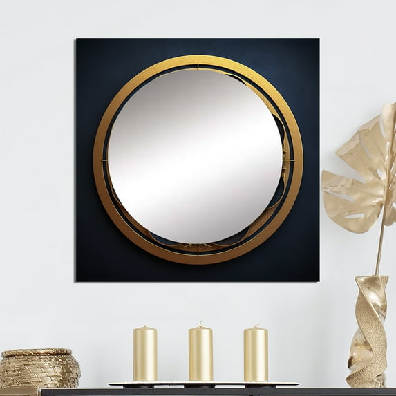 Designart "Divine Geometry In Blue And Gold I" Modern Geometric Square Mirror Wall Decor Modern - Large Gold Square Bathroom Mirror - Square Printed Wall Mirror Art