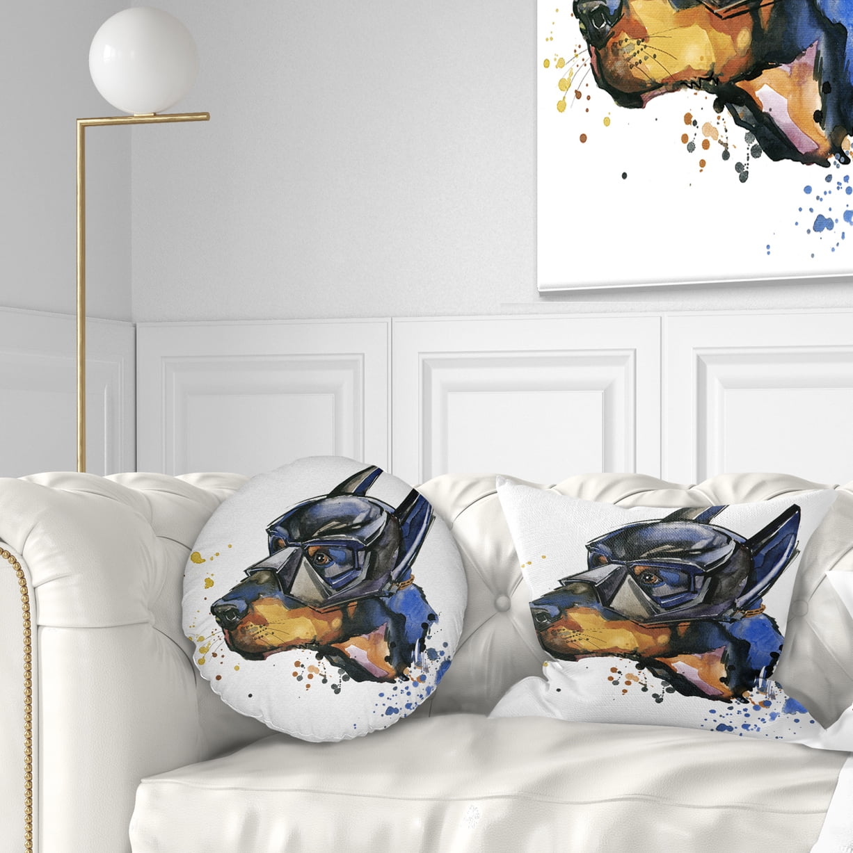 Designart Doberman Superman - Animal Kids Throw Pillow - 12x20