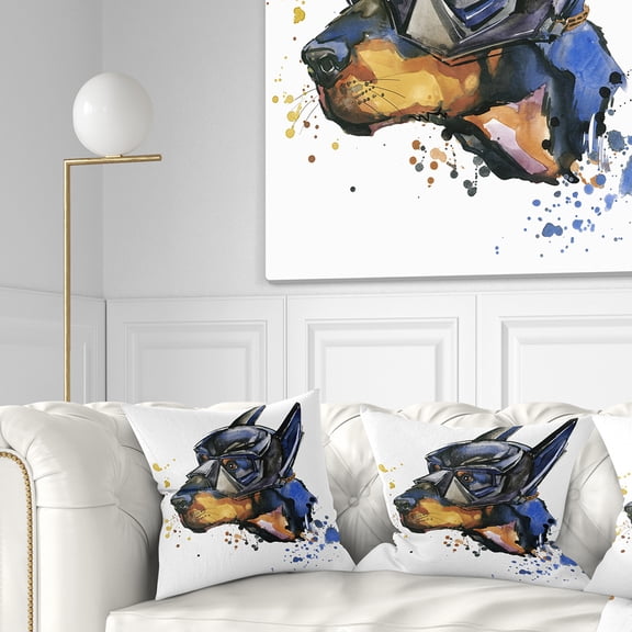 Designart Doberman Superman - Animal Kids Throw Pillow - 16x16