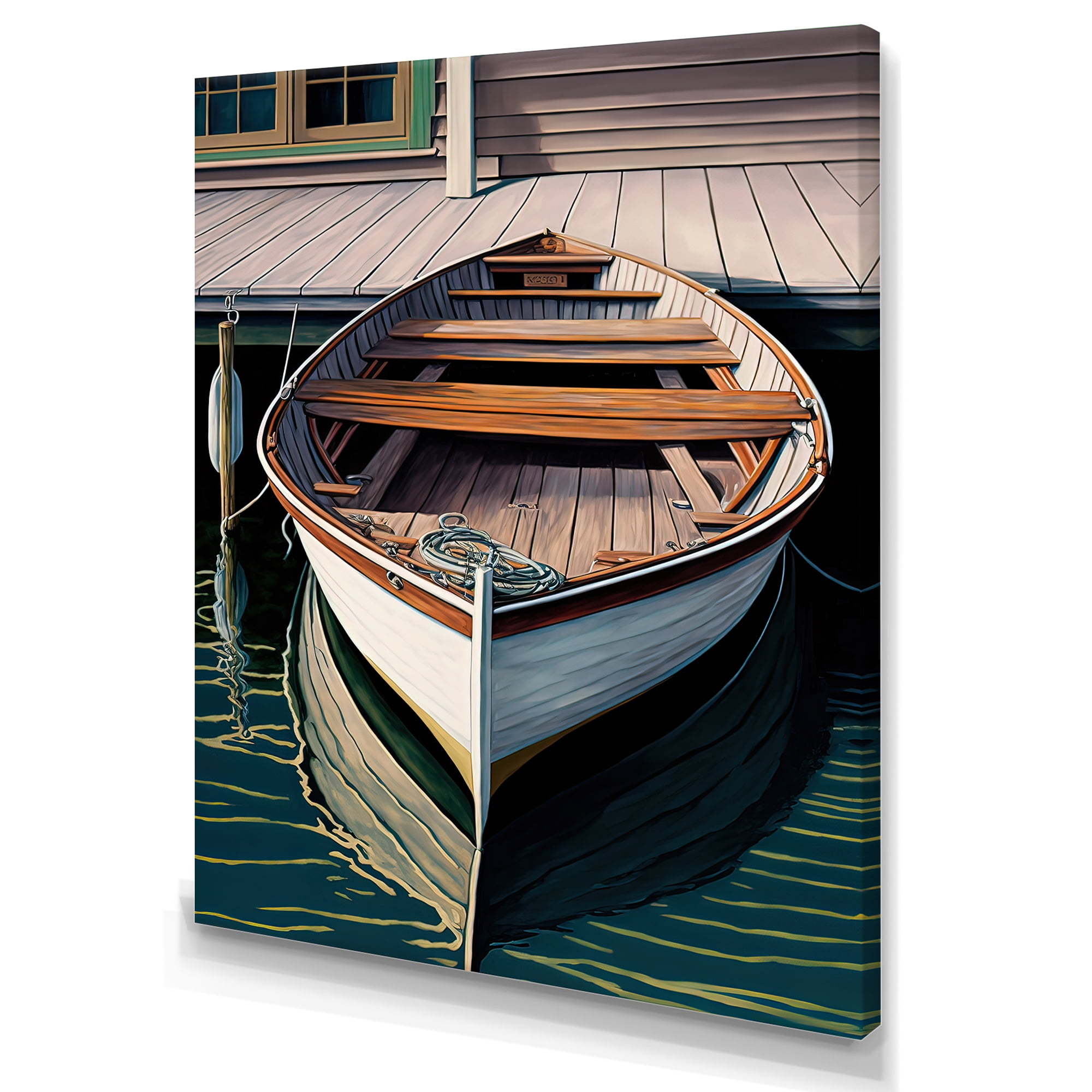 Designart Docked Boat I Canvas Wall Art