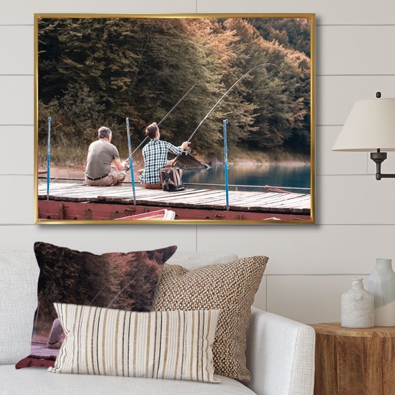 Designart "Dockside Fishing Photograph" Hunting & Fishing Floater Framed Canvas Wall Art