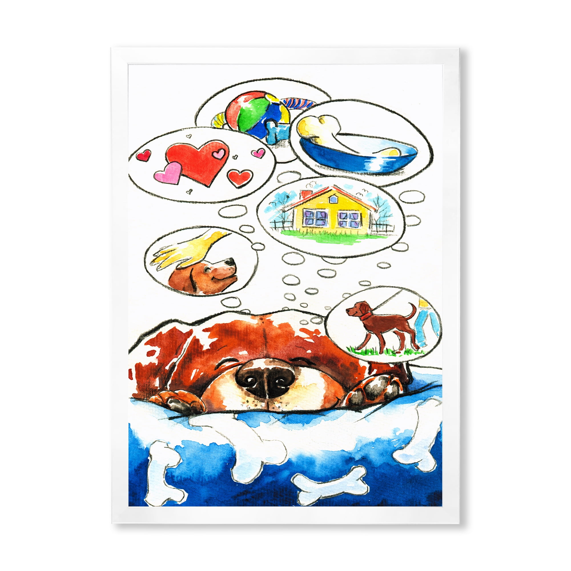 Designart 'Dog Having Dreams' Children's Art Framed Art Print