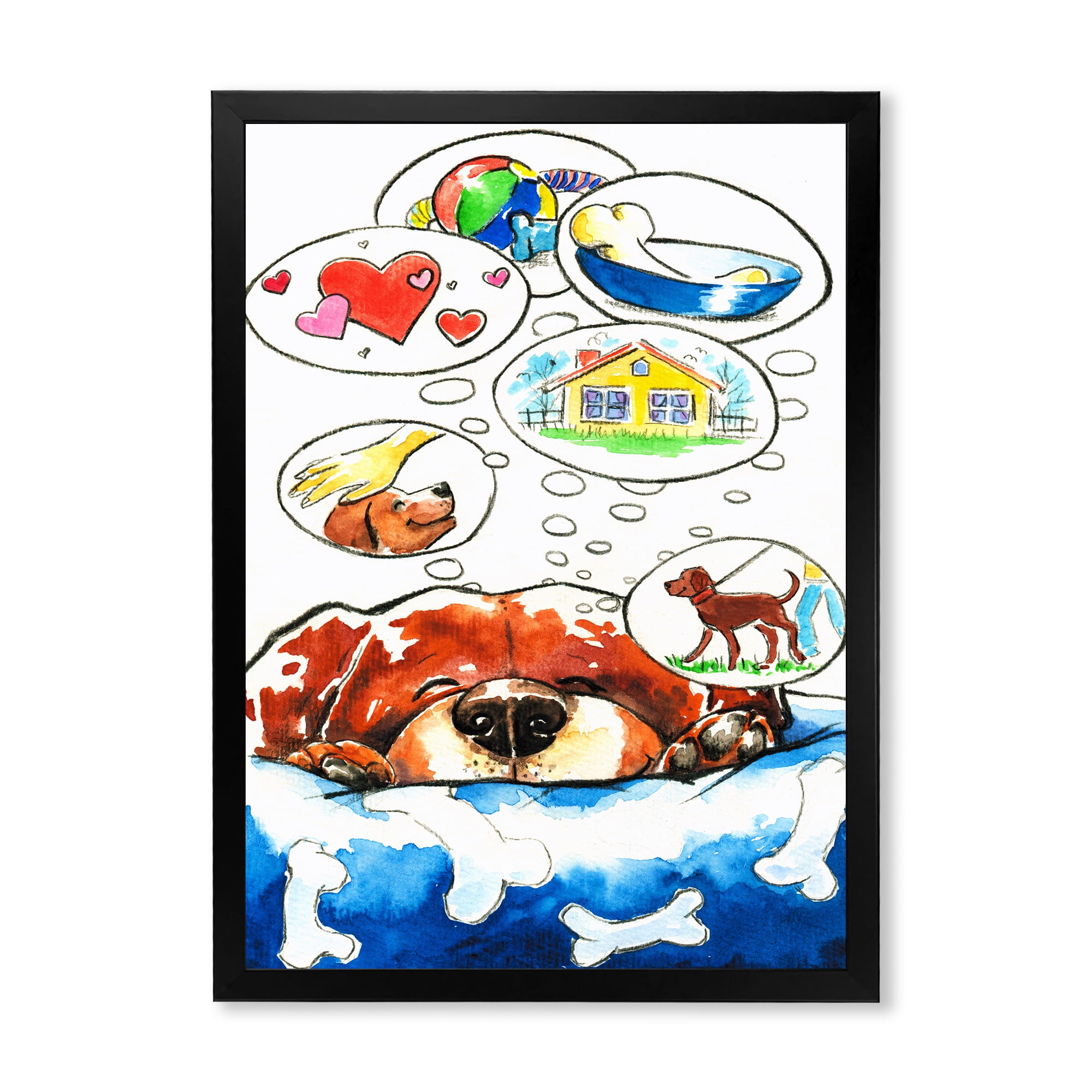 Designart 'Dog Having Dreams' Children's Art Framed Art Print