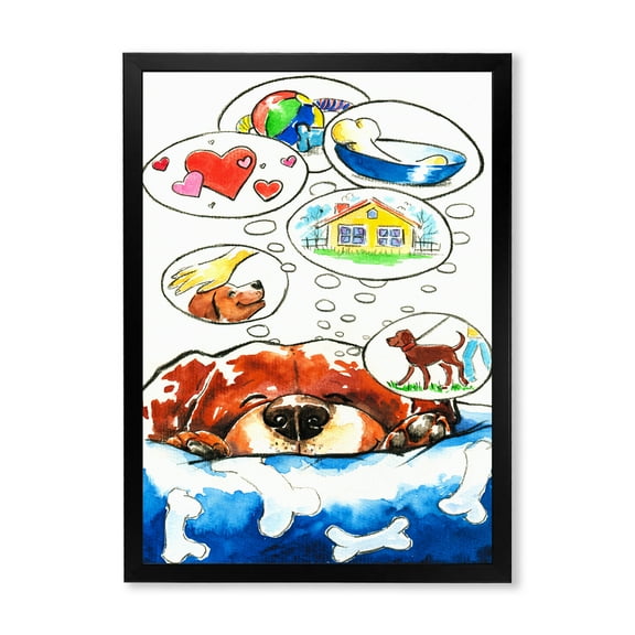 Designart 'Dog Having Dreams' Children's Art Framed Art Print