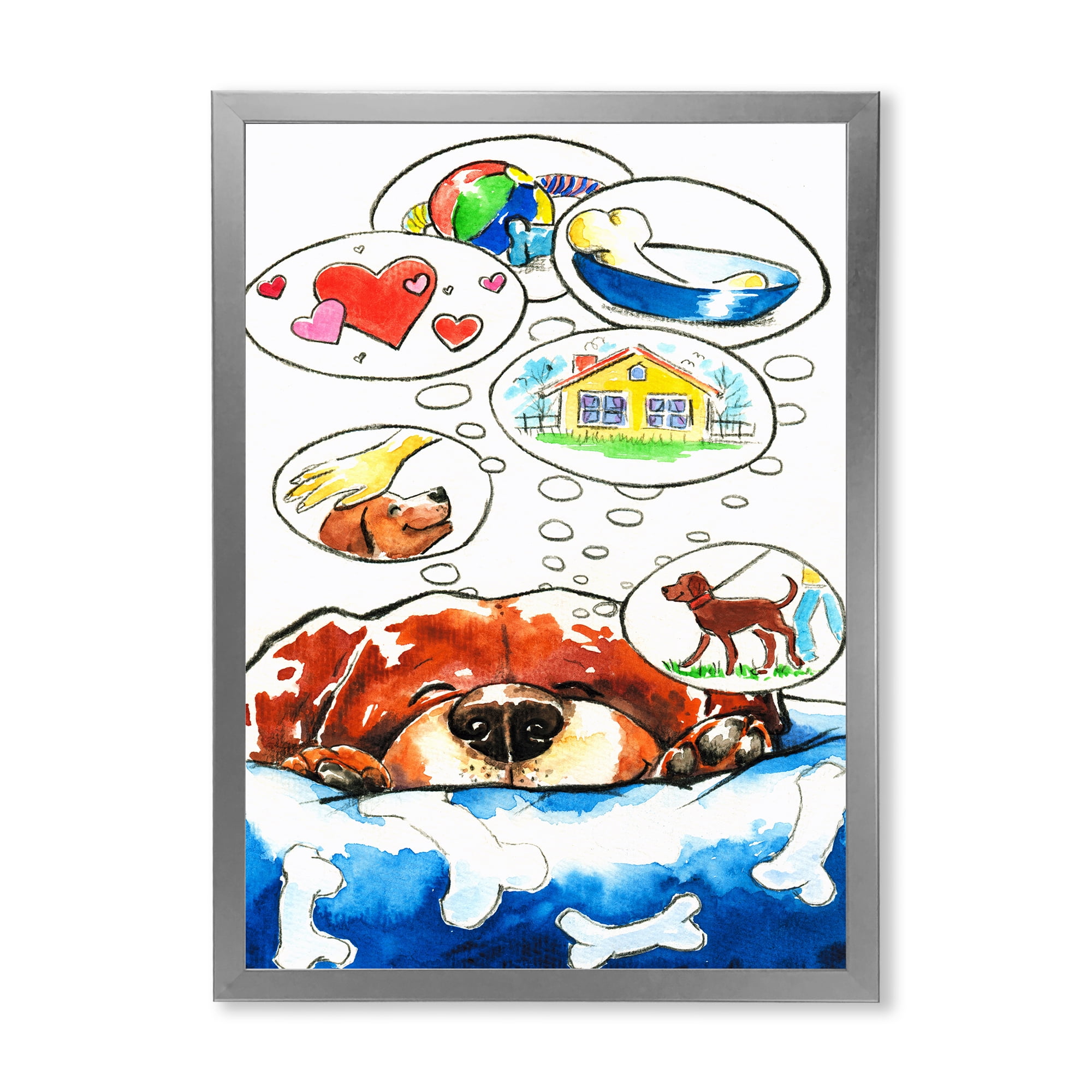 Designart 'Dog Having Dreams' Children's Art Framed Art Print