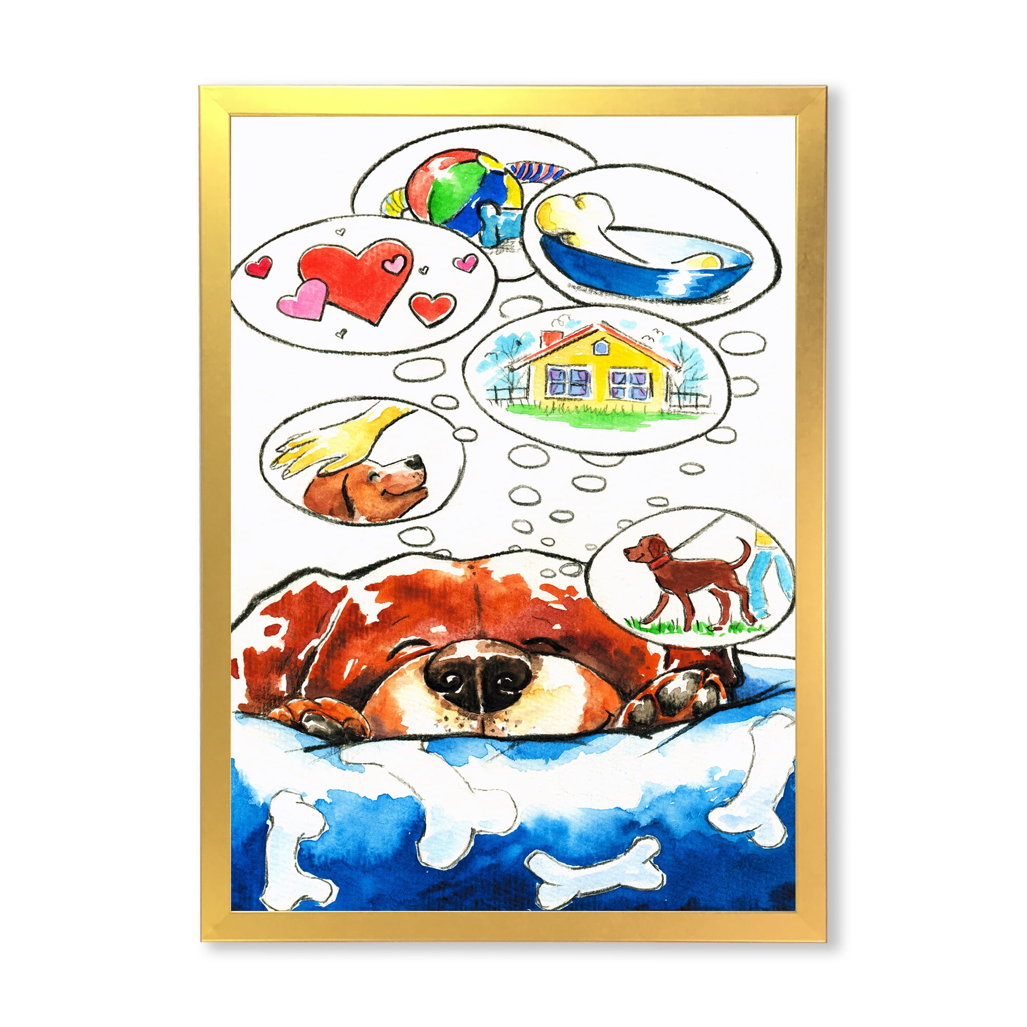 Designart 'Dog Having Dreams' Children's Art Framed Art Print