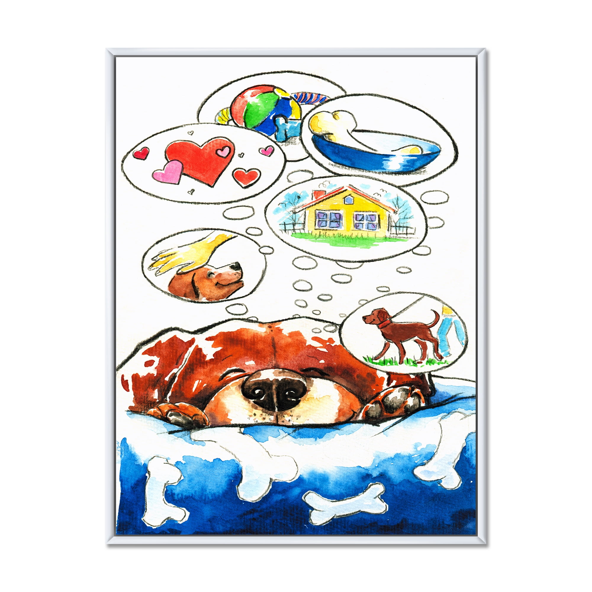 Designart 'Dog Having Dreams' Children's Art Framed Canvas Wall Art Print