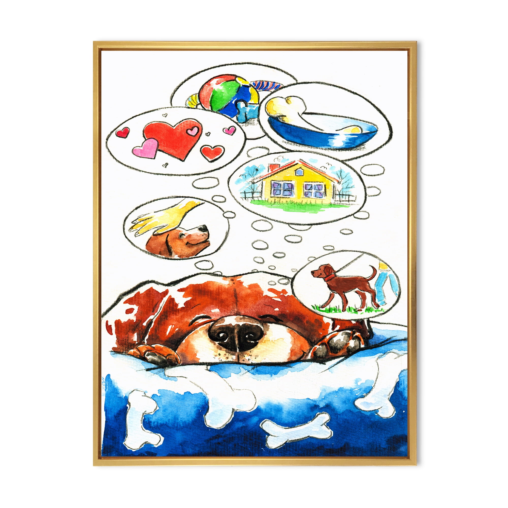 Designart 'Dog Having Dreams' Children's Art Framed Canvas Wall Art Print