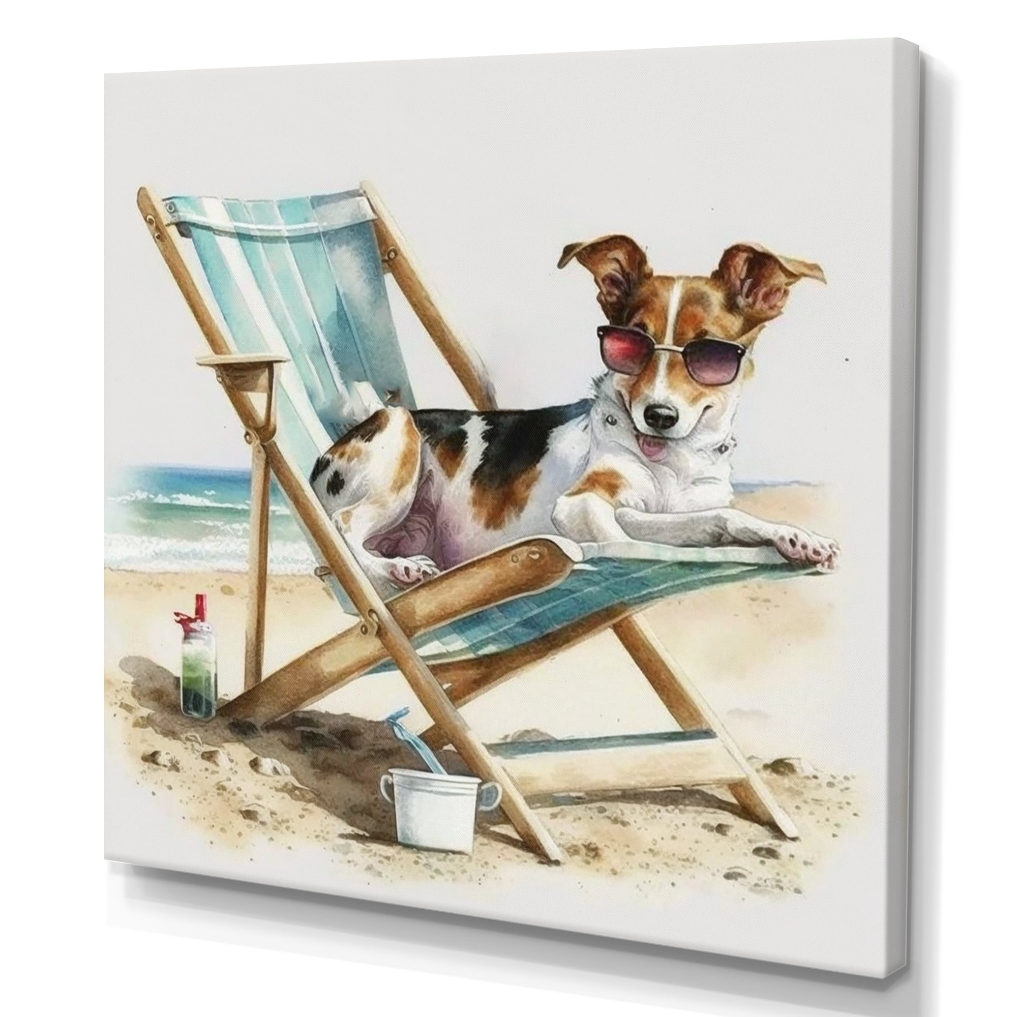 Designart Dog Laying On Chair At The Beach III Canvas Wall Art