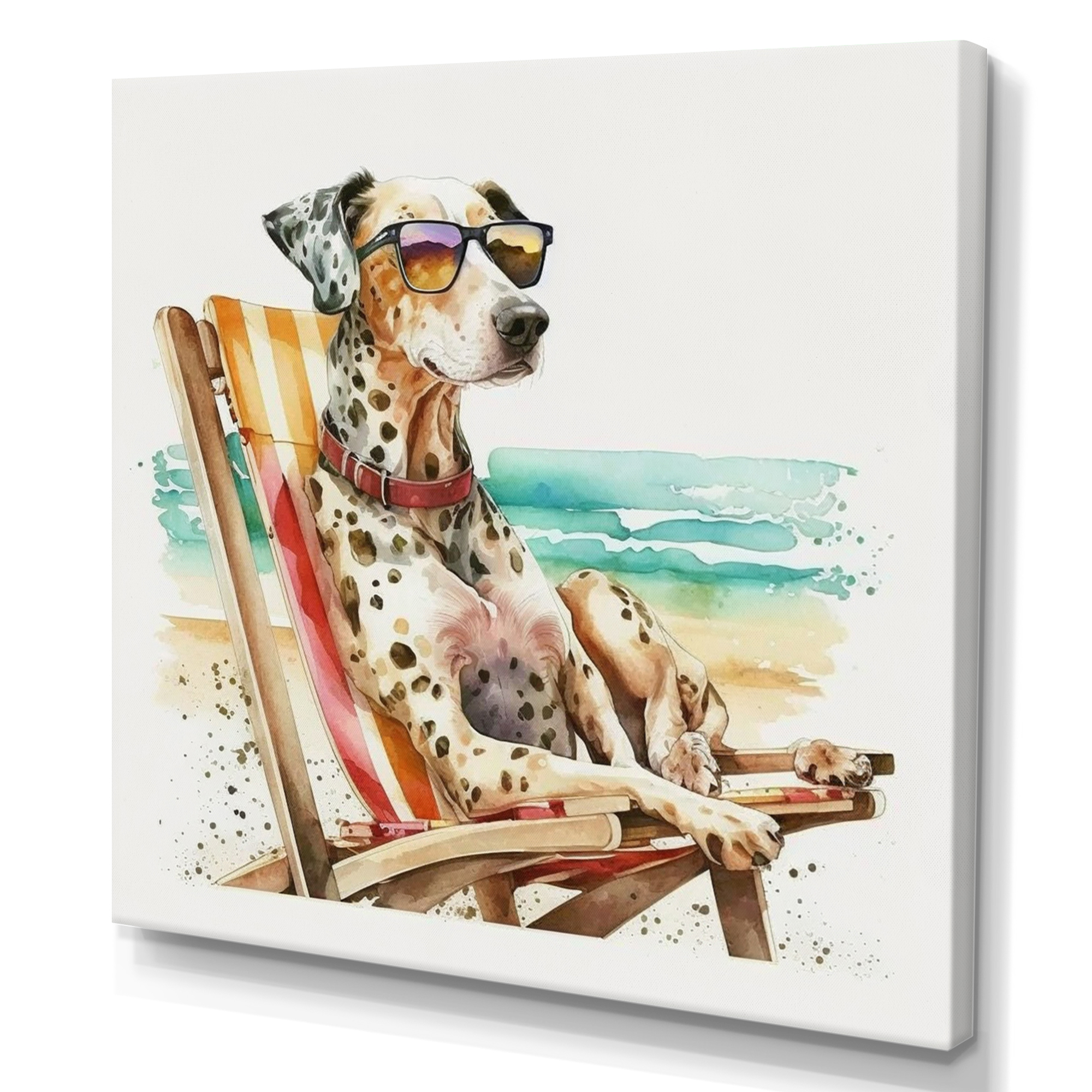 Designart Dog Laying On Chair At The Beach IV Canvas Wall Art