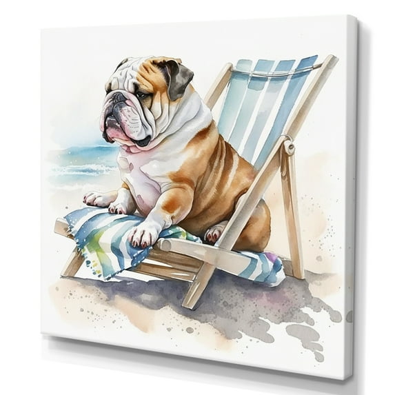 Designart Dog Laying On The Beach Canvas Wall Art
