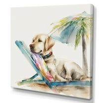 Designart Dog On Chair At The Beach I Canvas Wall Art