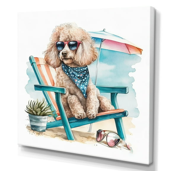 Designart Dog On Chair At The Beach III Canvas Wall Art