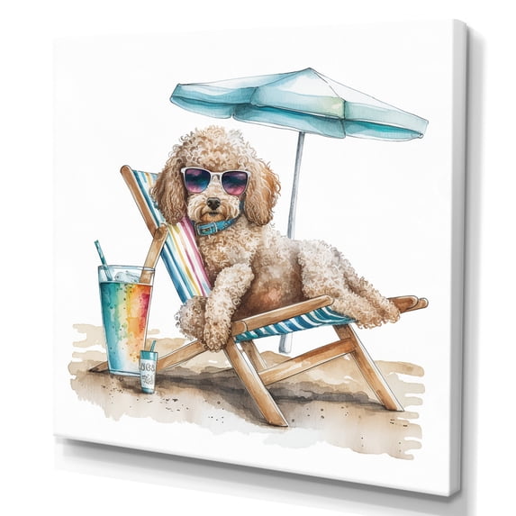Designart Dog On Chair At The Beach IV Canvas Wall Art