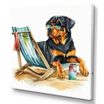 Designart Dog On Chair At The Beach V Canvas Wall Art
