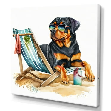 Designart Dog On Chair At The Beach V Canvas Wall Art