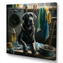 Designart Dog Sitting On The Laundry I Canvas Wall Art