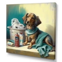 Designart Dog Sitting On The Laundry II Canvas Wall Art