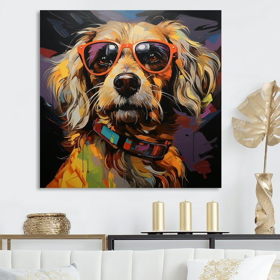 Designart "Dog With Pop Art Sunglasses" Pop Art Canvas Wall Art