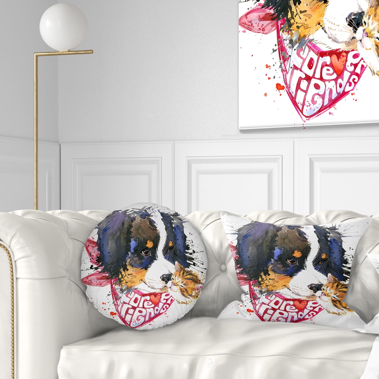 Designart Dog and Cat Friends Forever - Animal Throw Pillow - 12x20
