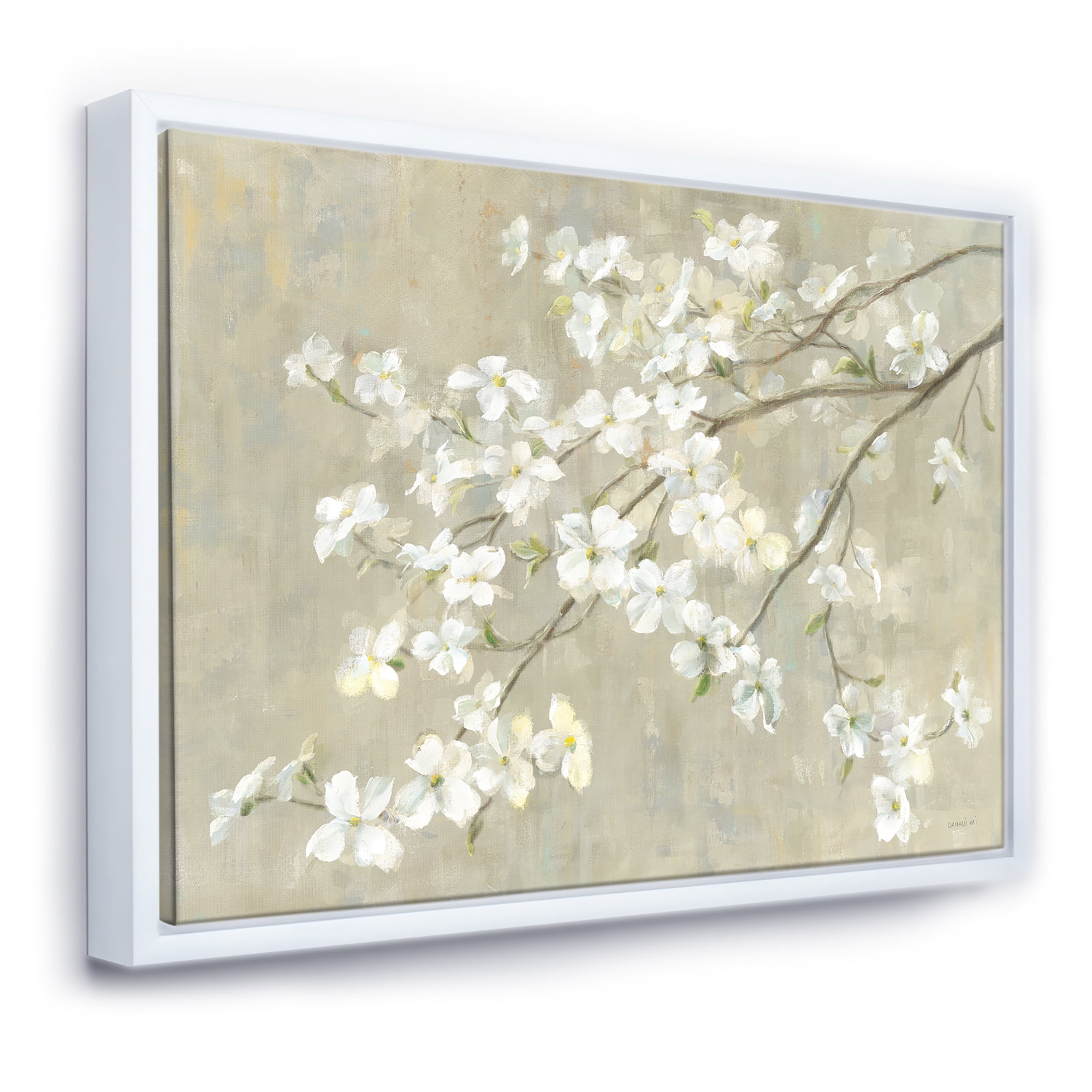 Designart ' Dogwood in Spring Neutral ' Farmhouse Framed Canvas