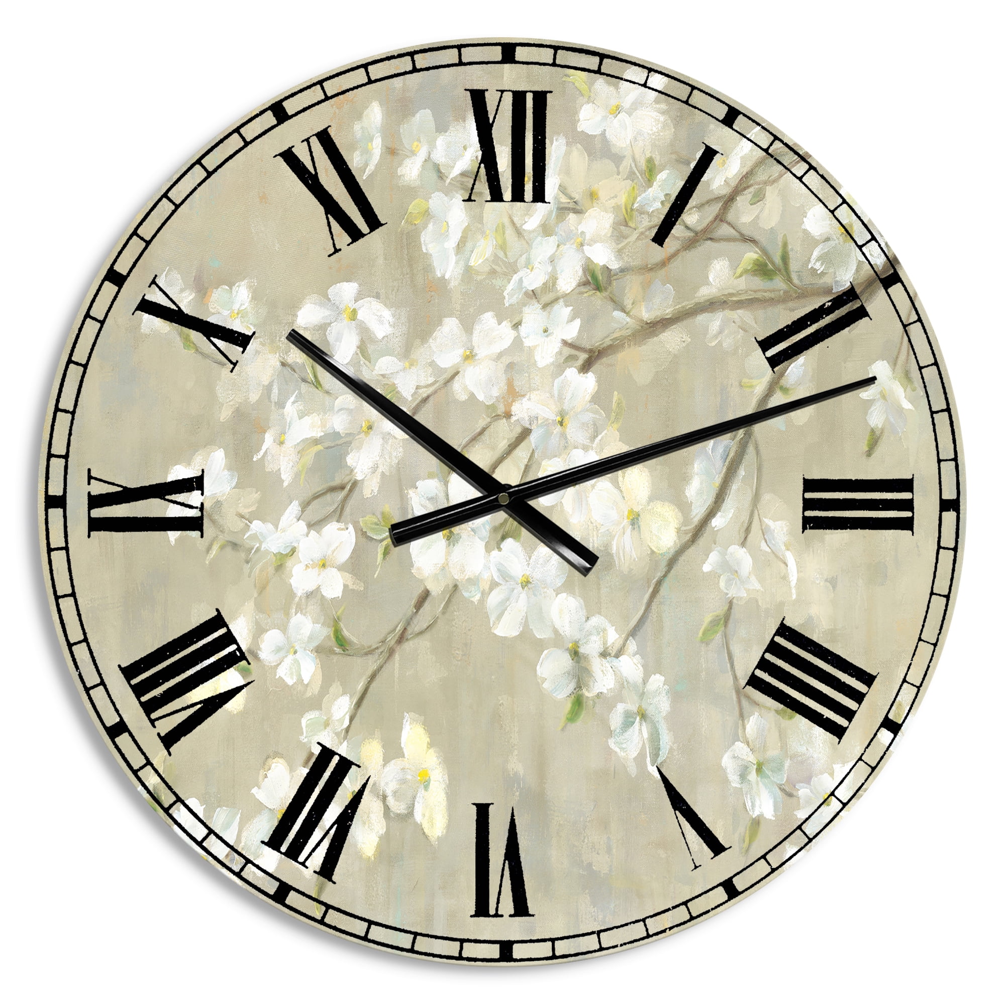 Designart 'Dogwood in Spring Neutral' Farmhouse wall clock