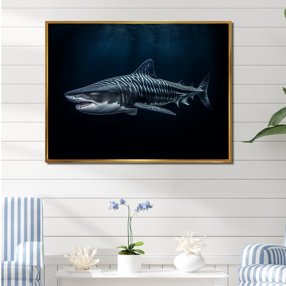 Designart "Domain Of The Tiger Shark II" Shark Floater Framed Canvas Prints