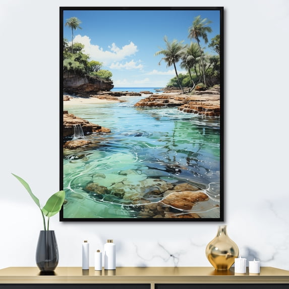 Designart "Dominican Caribbean Dream II" Nautical & Beach Floater Framed Wall Art Print