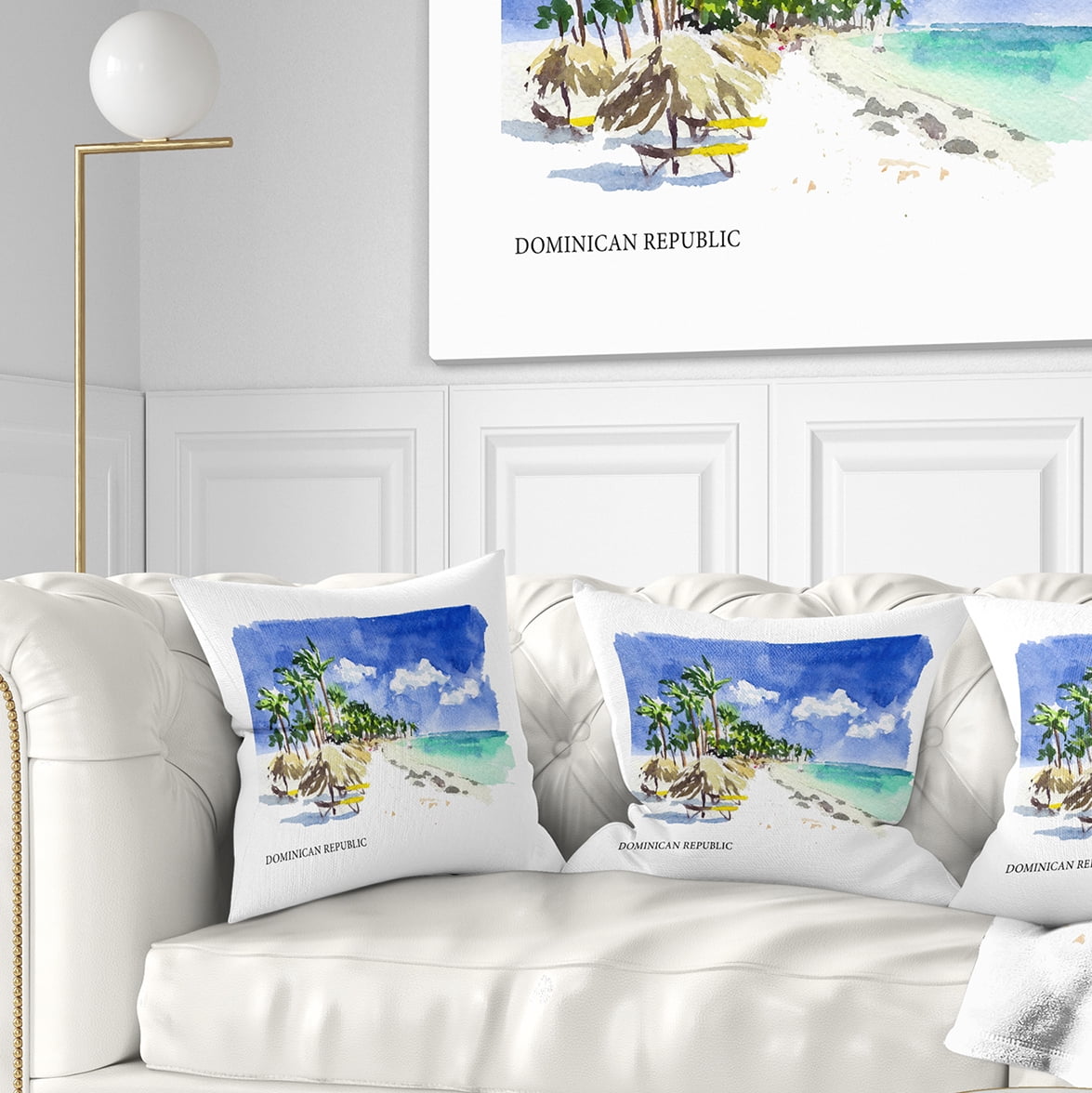 Designart Dominican Republic Vector Illustration - Cityscape Painting Throw Pillow - 16x16