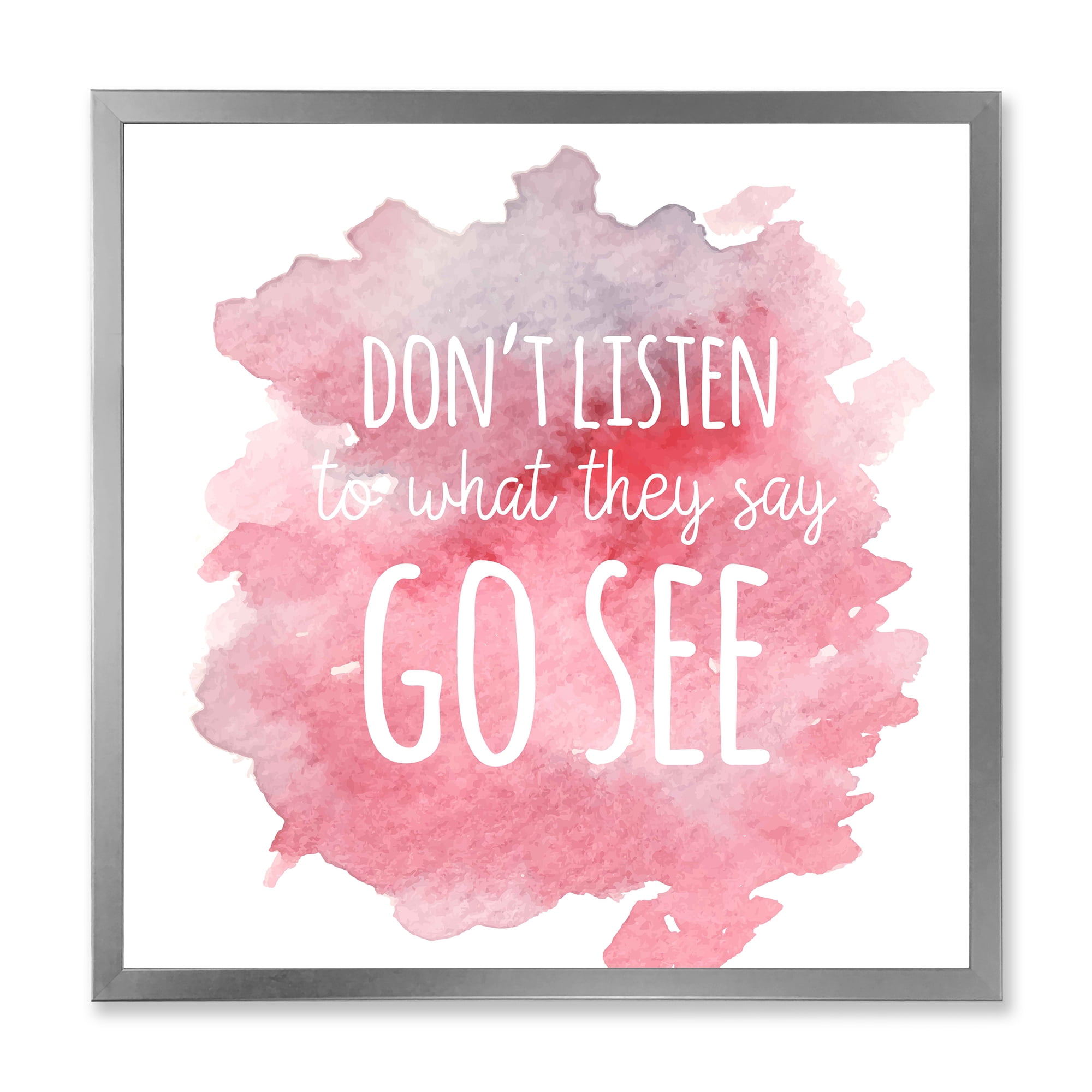 Designart 'Don't Listen To What They Say Go See On Pink Background' Traditional Framed Art Print