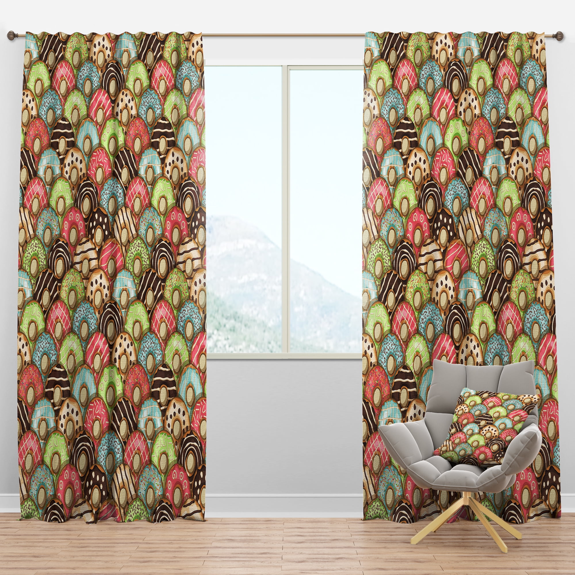 Designart 'Donuts Collage Pattern' Modern Blackout Curtain Panel