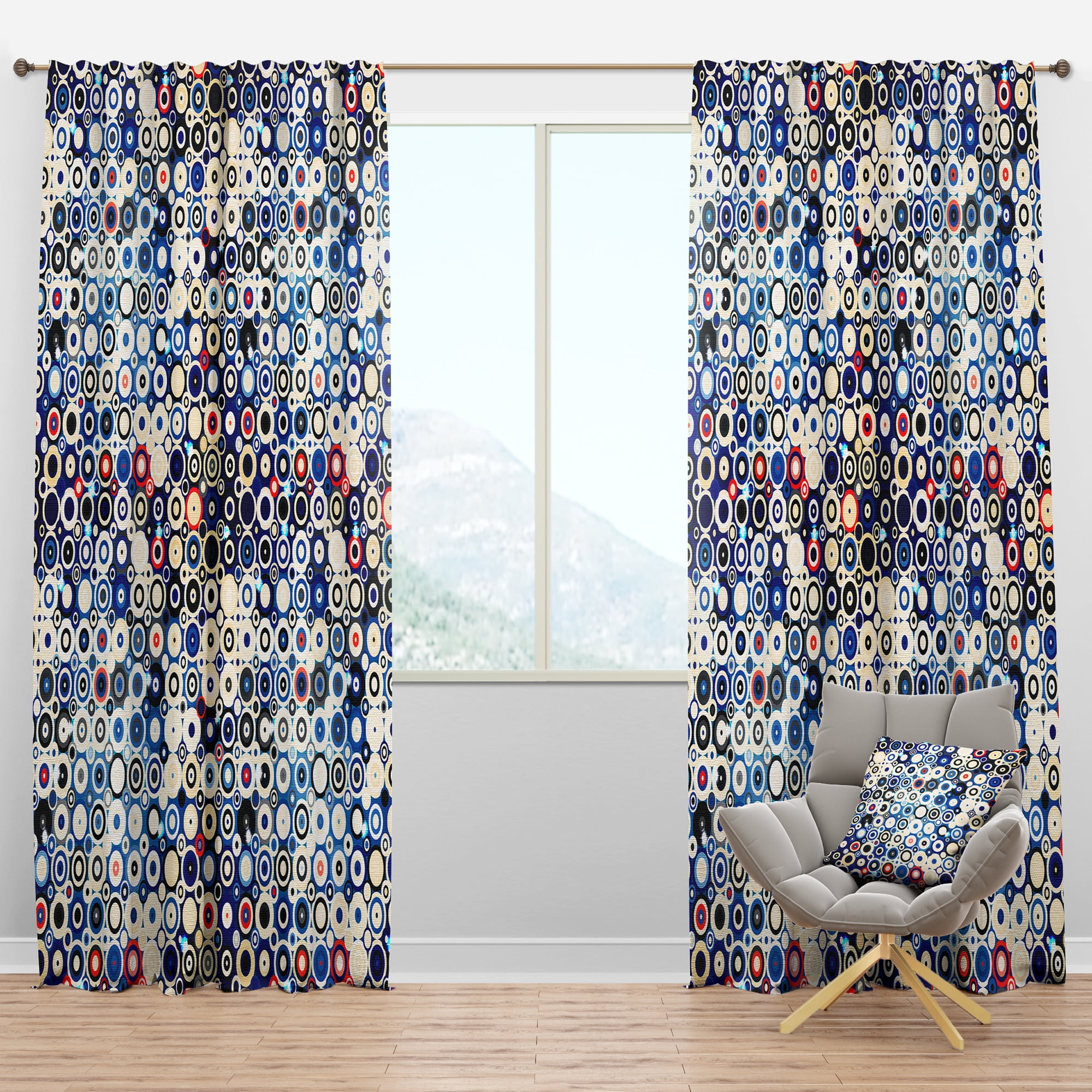 Designart 'Dots In Disco Style and Retro Stars' Mid-Century Modern Blackout Curtain Panel
