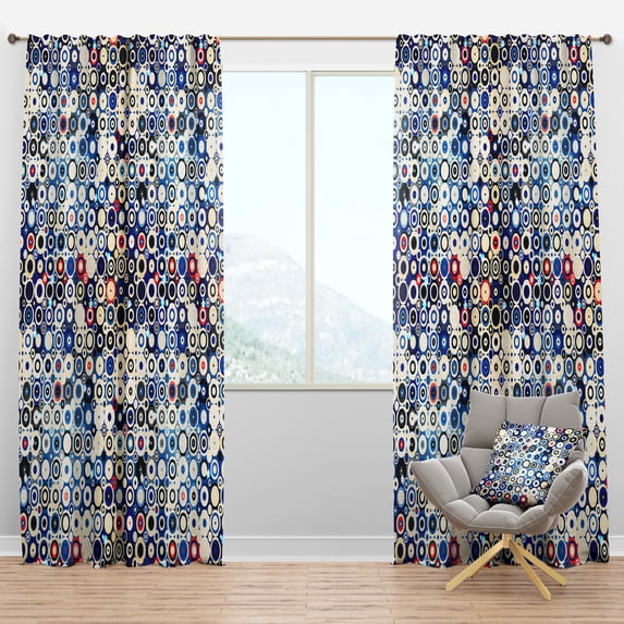 Designart 'Dots In Disco Style and Retro Stars' Mid-Century Modern Blackout Curtain Panel