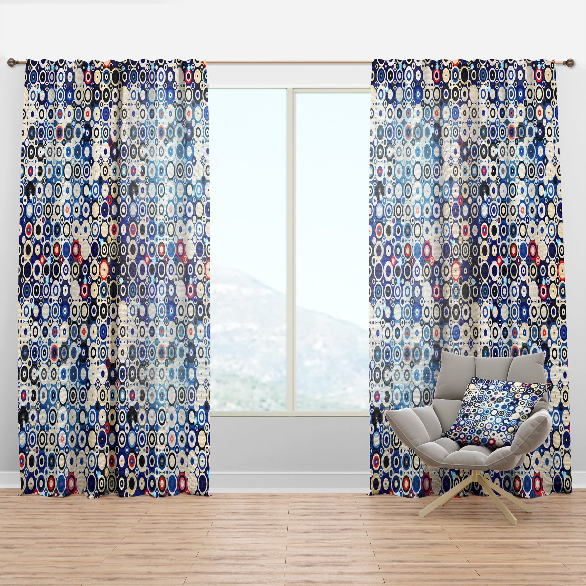 Designart 'Dots In Disco Style and Retro Stars' Mid-Century Modern Curtain Panel