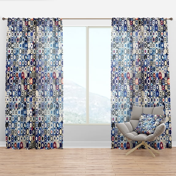 Designart 'Dots In Disco Style and Retro Stars' Mid-Century Modern Curtain Panel