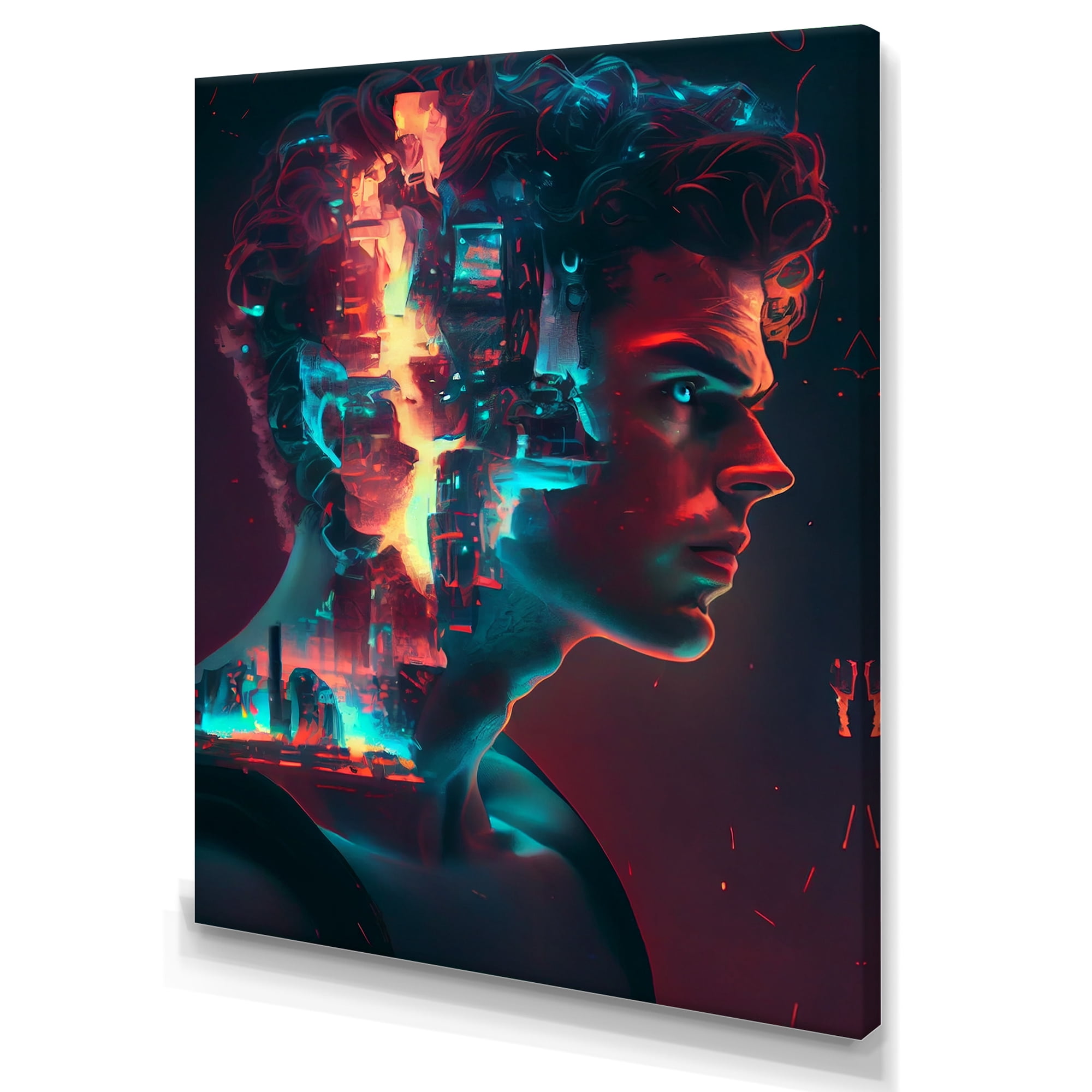 Designart Double Exposure Man Portrait Sci-Fi I Canvas Wall Art