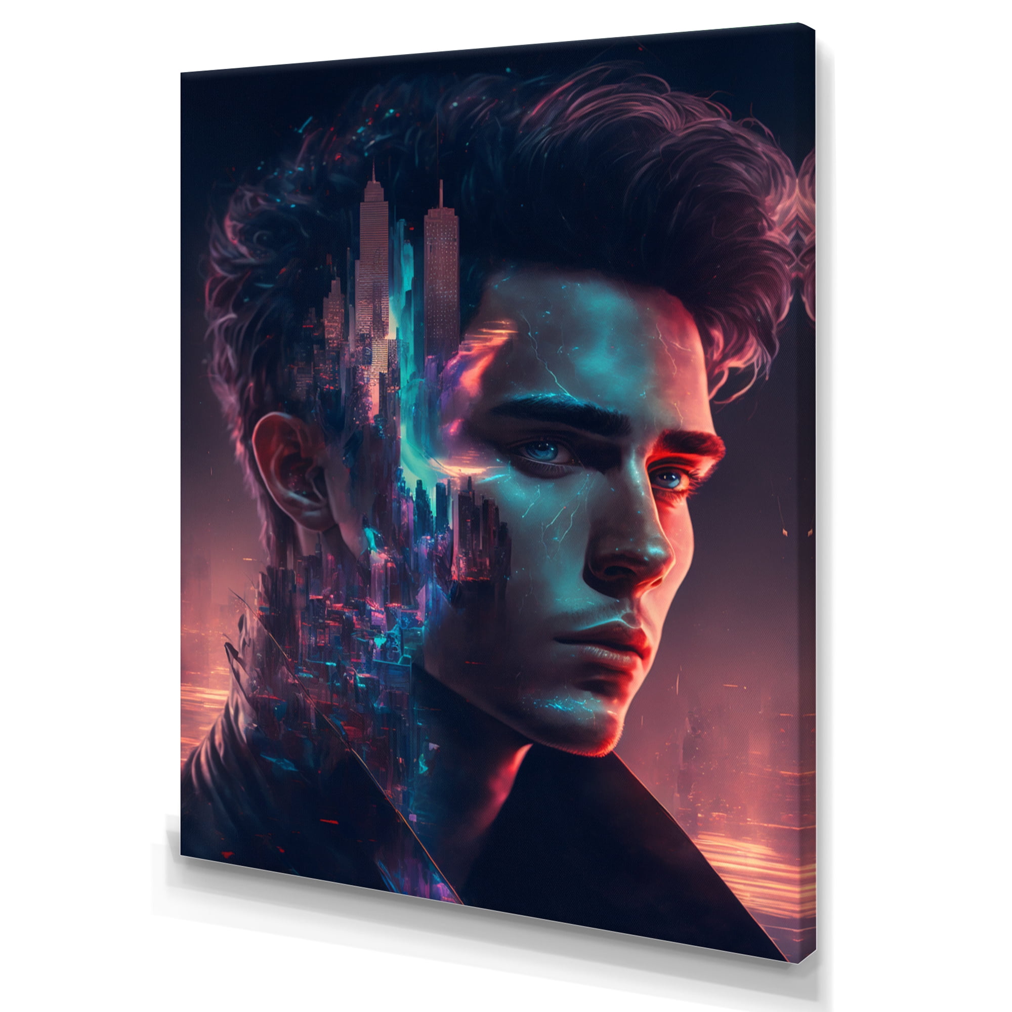 Designart Double Exposure Man Portrait Sci-Fi II Canvas Wall Art