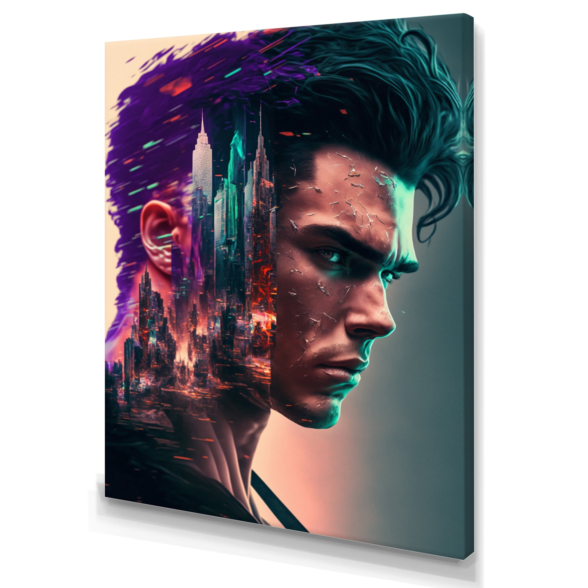 Designart Double Exposure Man Sci-Fiction I Canvas Wall Art