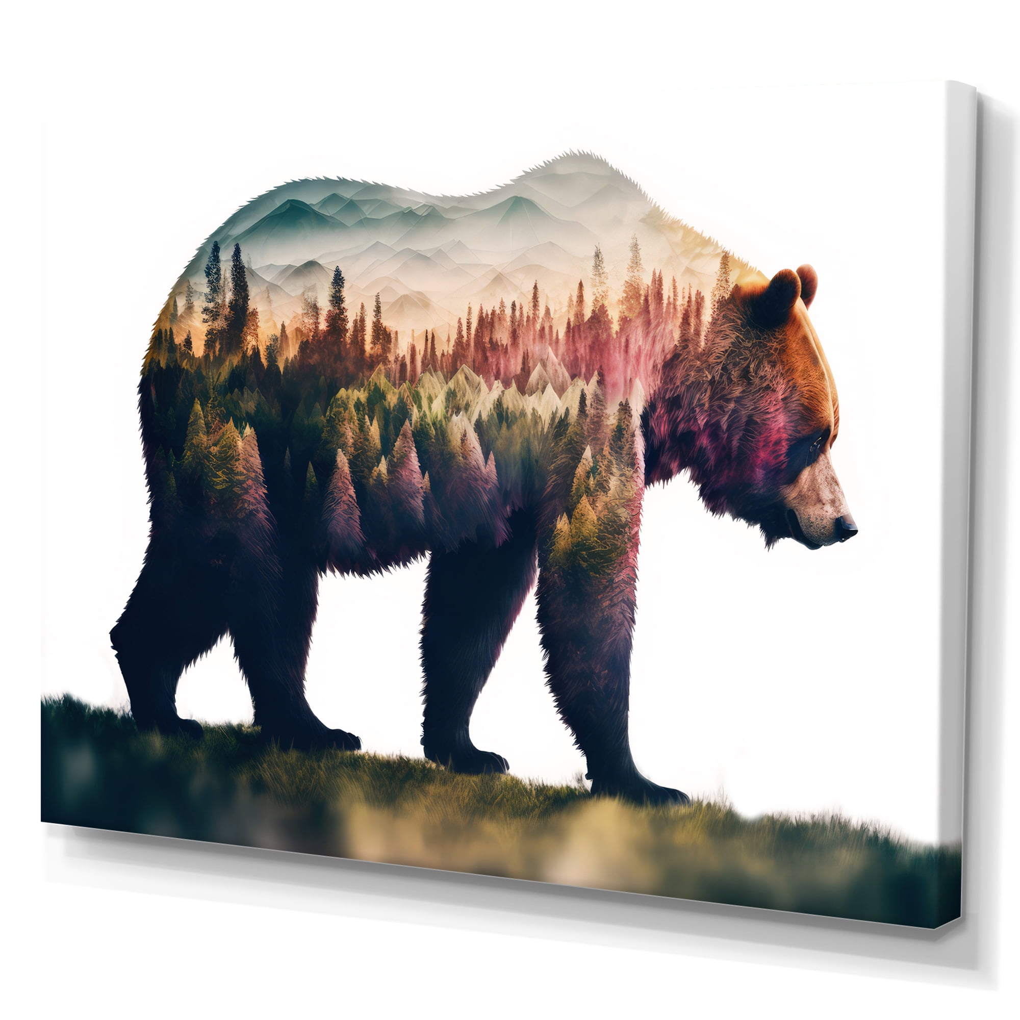 Designart Double Exposure Of A Bear With Forest IV Canvas Wall Art