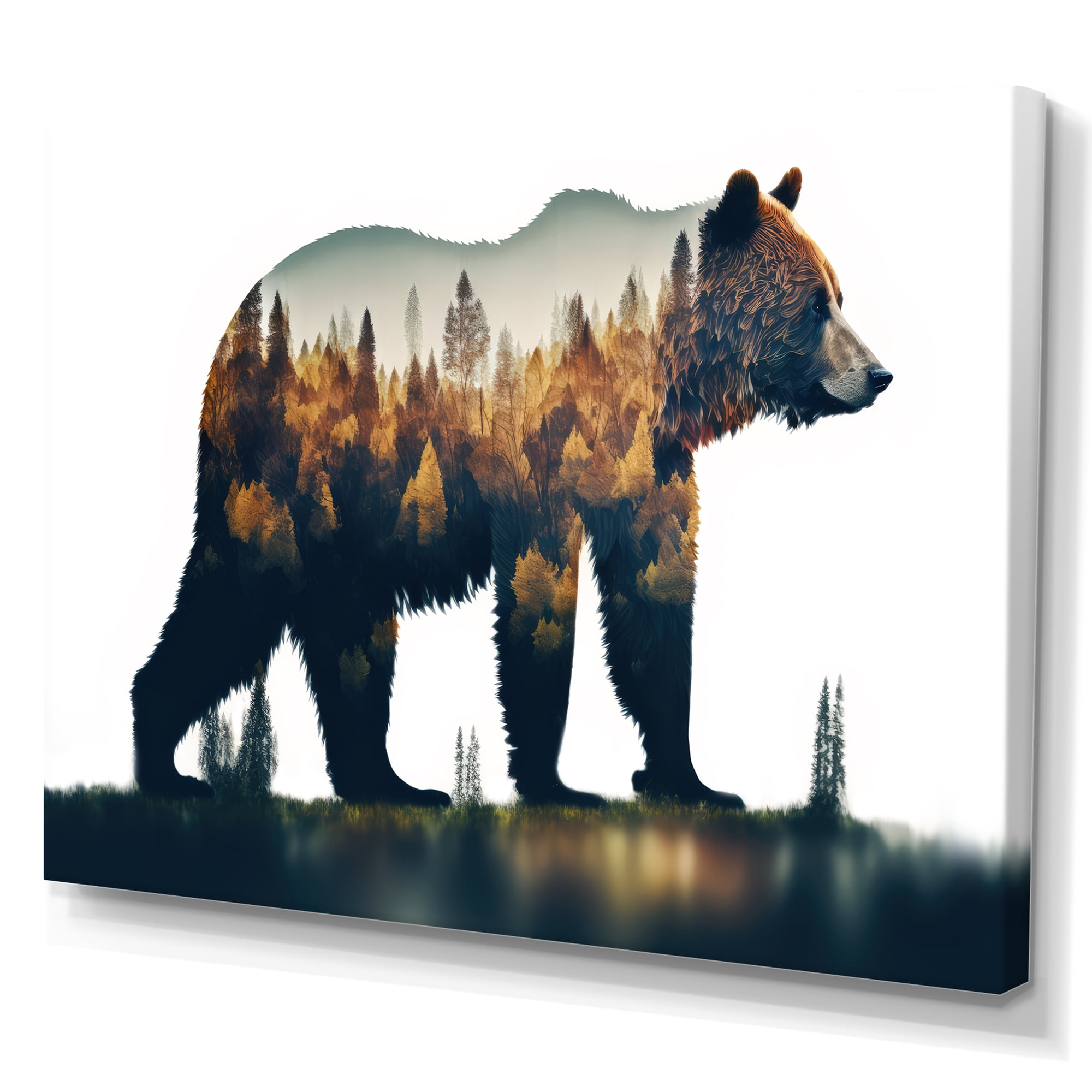 Designart Double Exposure Of A Bear With Forest V Canvas Wall Art