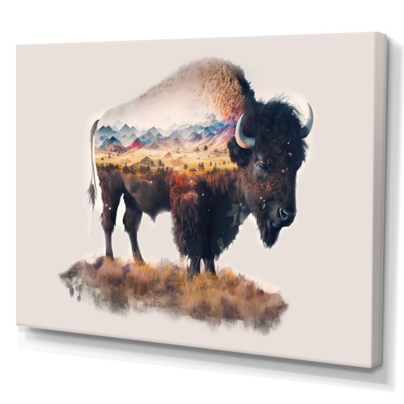 Designart Double Exposure Of A Bison With Nevada Landscape I Canvas Wall Art
